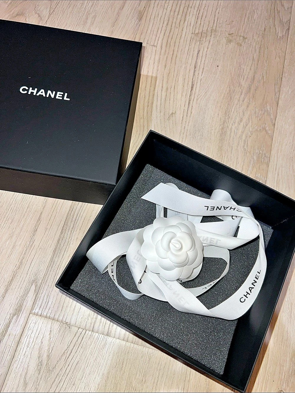 Chanel Empty Gift Box with Camellia Ribbon White & Black Camellia Ribbon